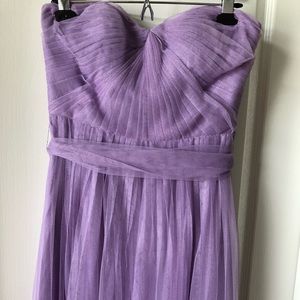 Adrianna Papell Purple Pleats Strapless Tulle Gown